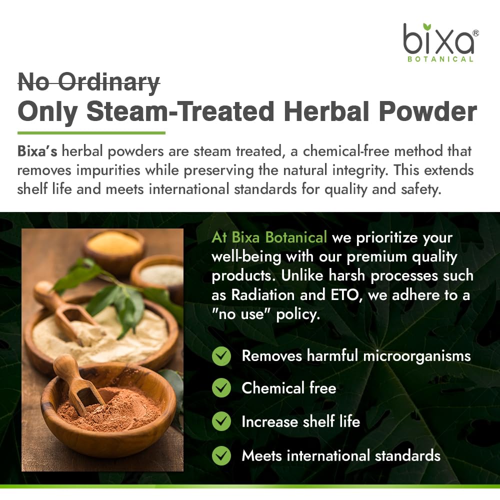 Bixa Botanical galangal powder in a bowl releasing warm aroma.