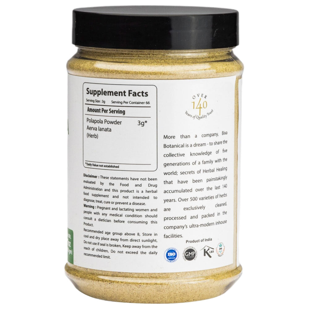bixa Botanical Polapola Powder scoop demonstrates easy daily serving for detox routines.
