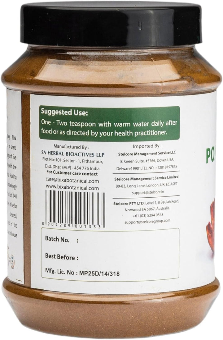 Bixa Botanical Pomegranate Peel Powder used for tea preparation and warm beverages.