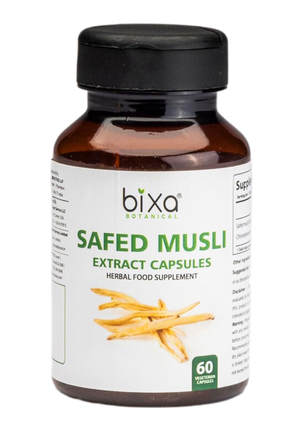 Bixa Botanical Safed Musli capsules bottle front for vitality support