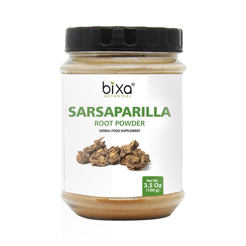 bixa BOTANICAL Sarsaparilla root powder in 100g pack offers natural cooling and antioxidant support.