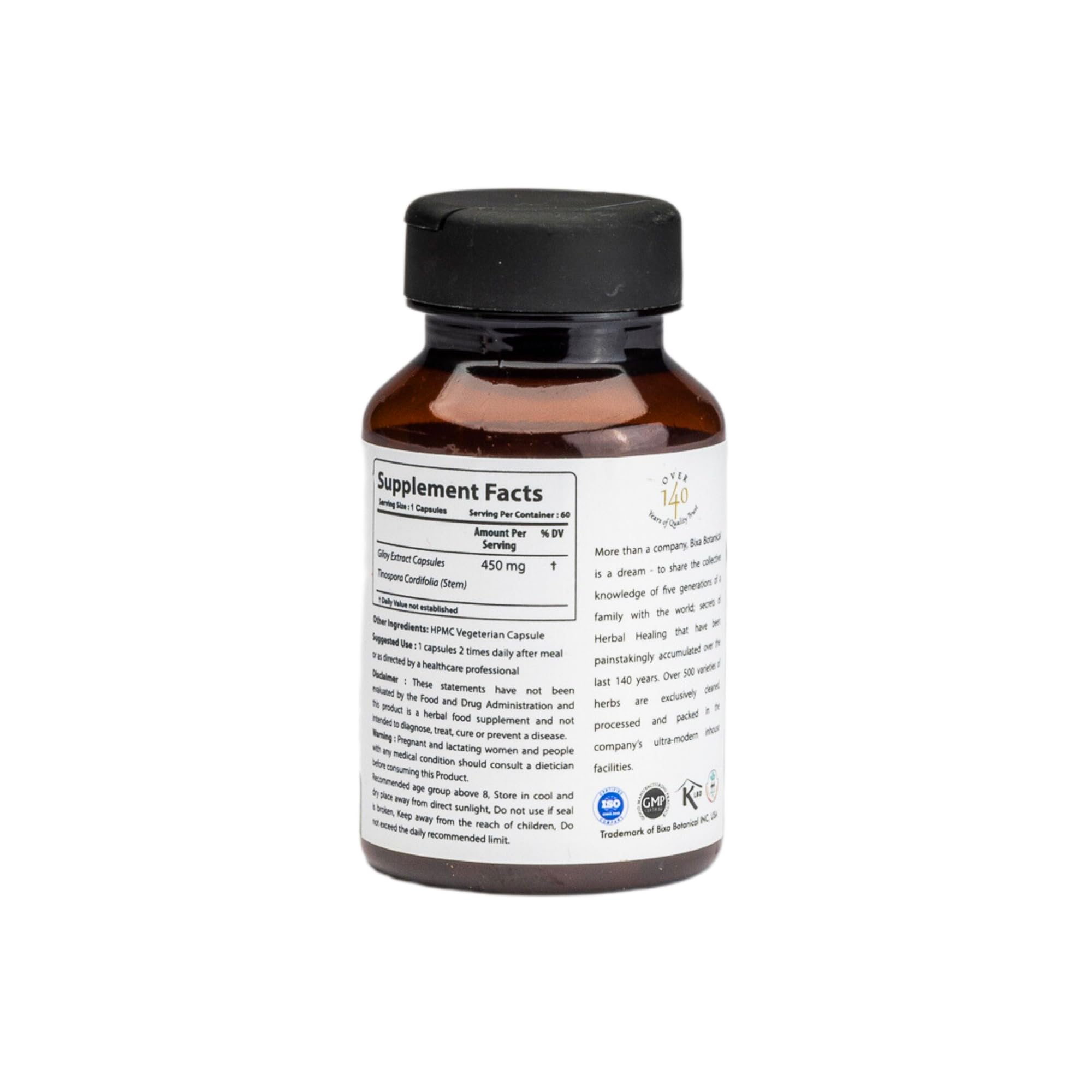 bixa BOTANICAL Tinospora Cordifolia capsules close-up showing potential anti-inflammatory support