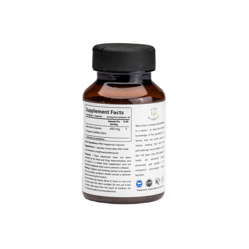 bixa BOTANICAL Tinospora Cordifolia capsules close-up showing potential anti-inflammatory support