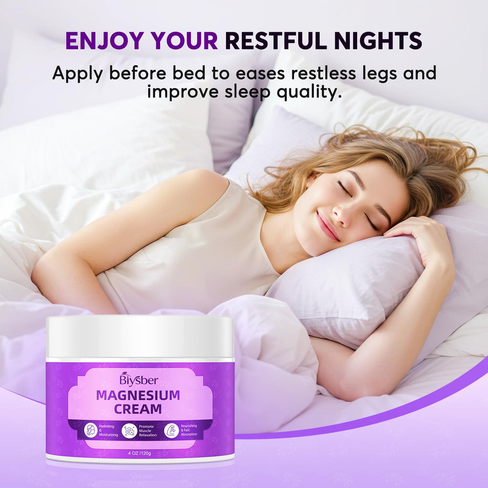 BIYSBER magnesium lotion application on leg provides soothing relief and ease.