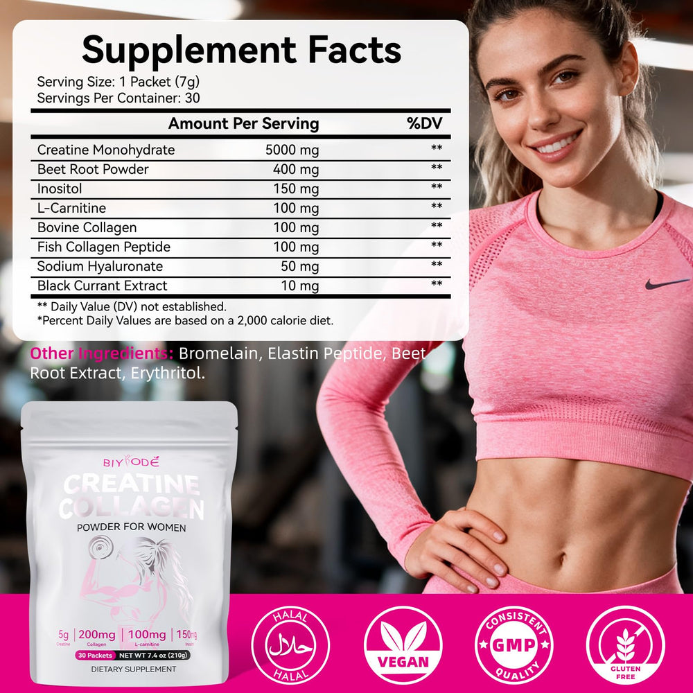 BIYODE Creatine powder sticks pink drink mix ready to shake for workouts