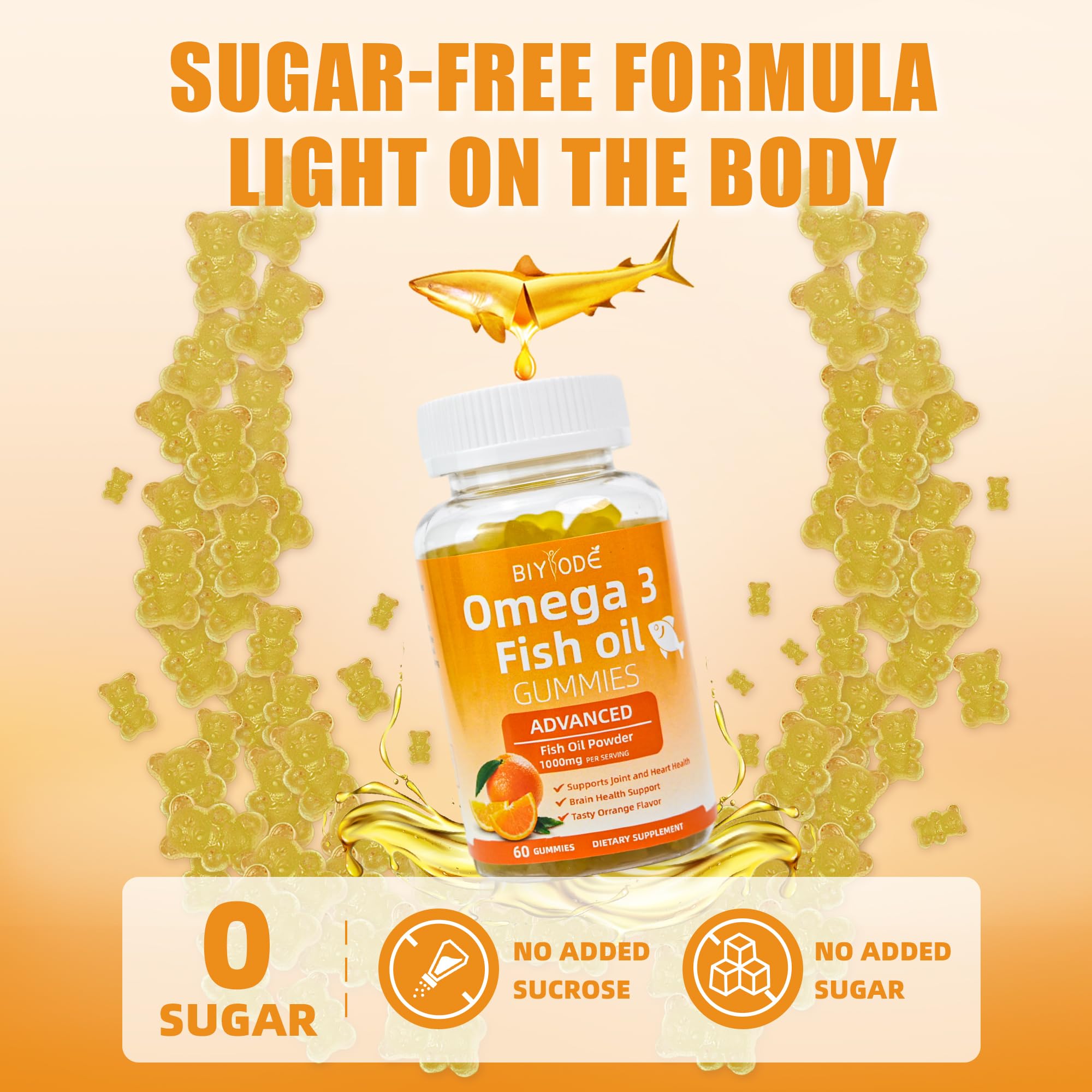 BIYODE Omega-3 gummies bottle with heart icon signaling heart health potential.