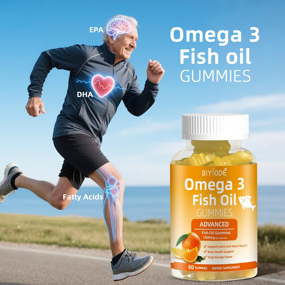 BIYODE Omega-3 gummies nutrition label with 1000mg per serving.