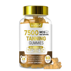 BIYODE tanning gummies for women in bottle, promoting gradual tan support.