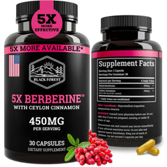 Black Forest 5X Berberine DHB bottle highlighting advanced absorption and use