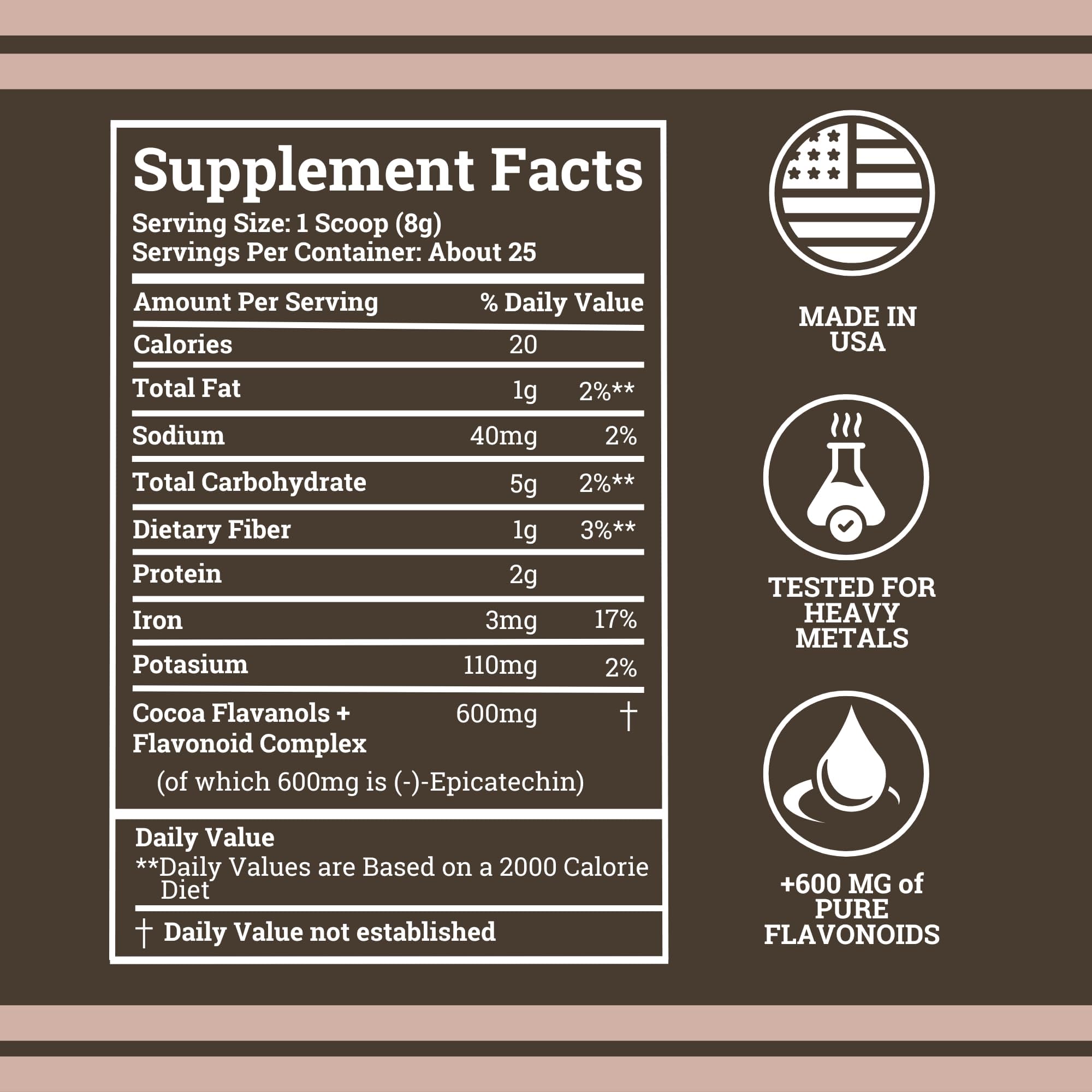 Label on Black Forest cocoa powder highlighting heart health benefits