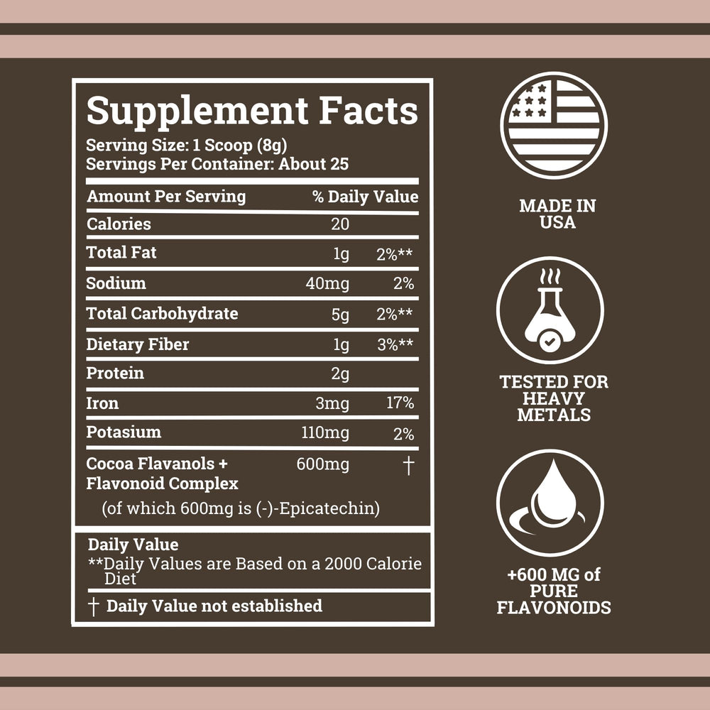 Label on Black Forest cocoa powder highlighting heart health benefits