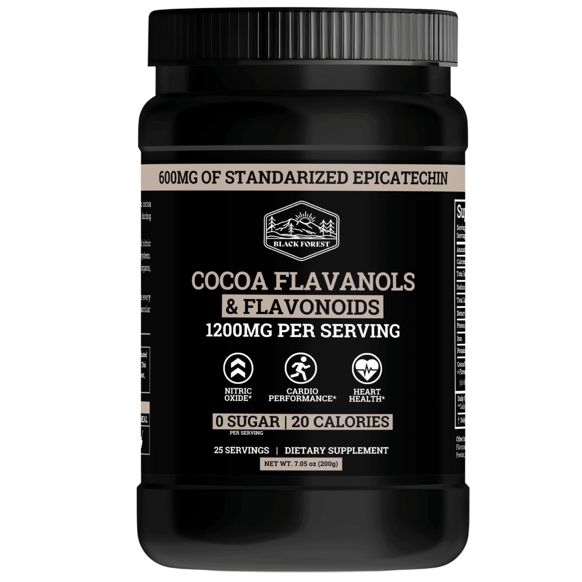 Black Forest High Flavanol Cocoa Powder tub front for premium heart-supporting cocoa