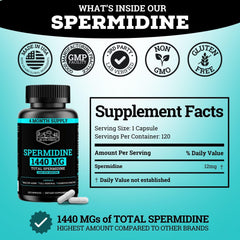 Black Forest spermidine bottle packaging on a clean countertop for display