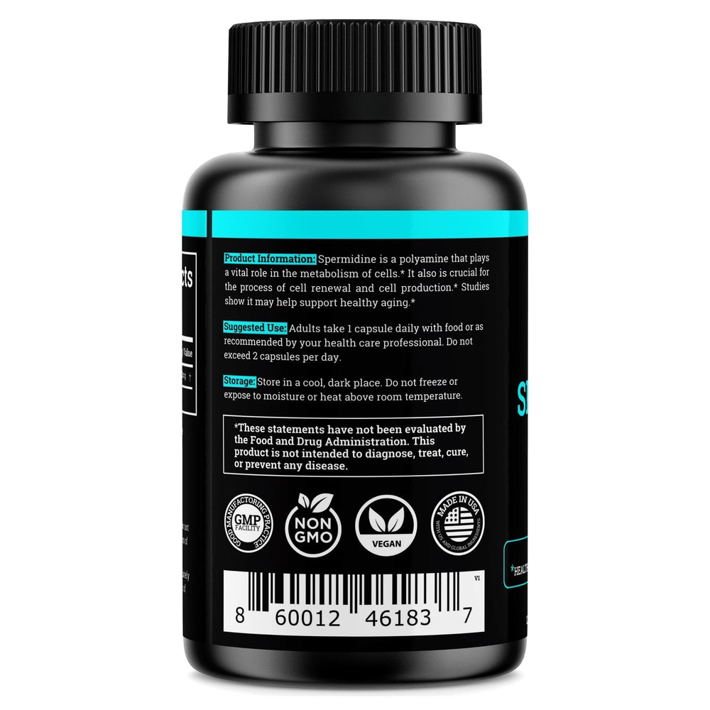Label details on Black Forest spermidine highlight 99% purity and potency