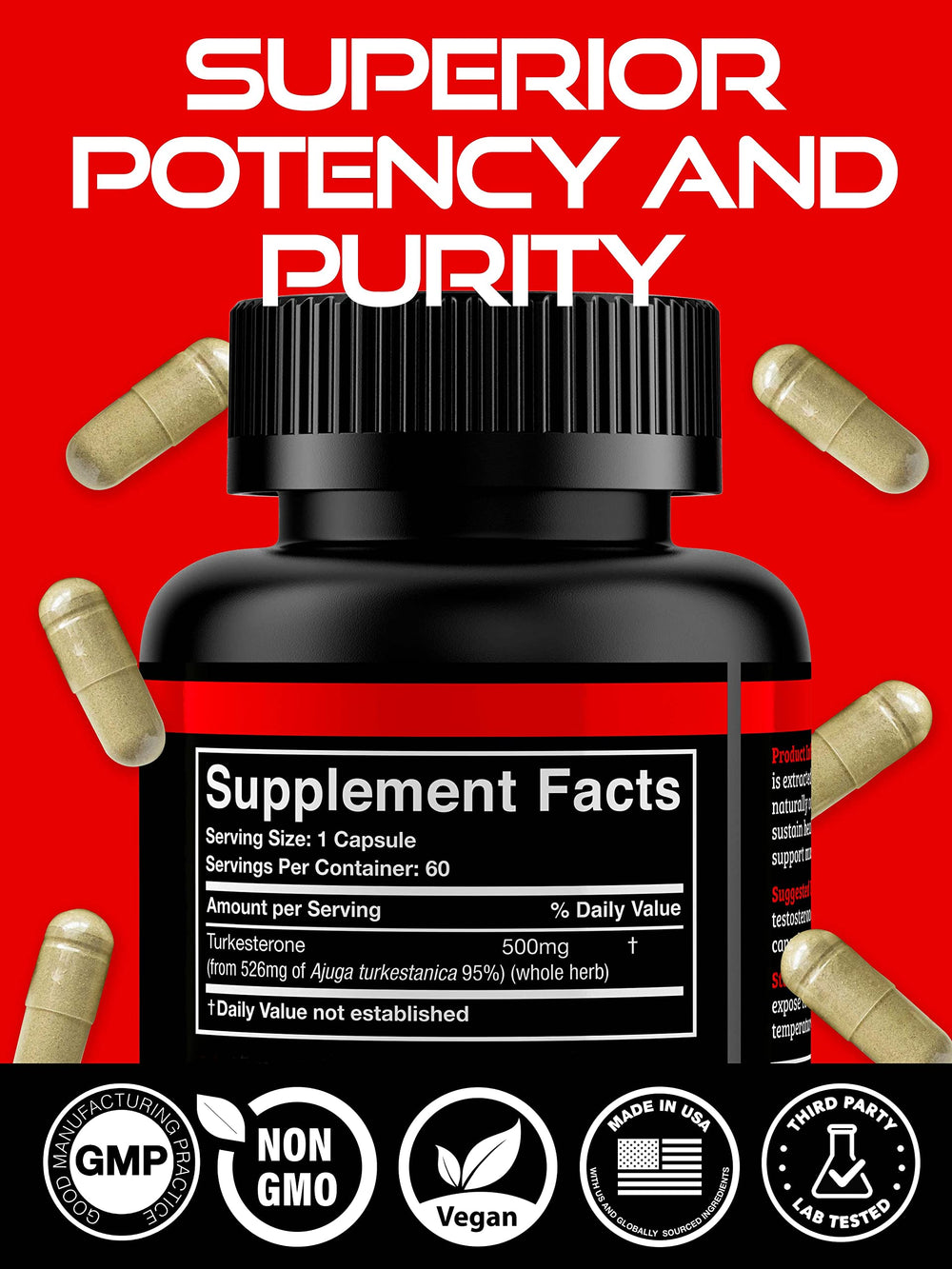 Black Forest Turkesterone label detail emphasizing purity and ingredients.