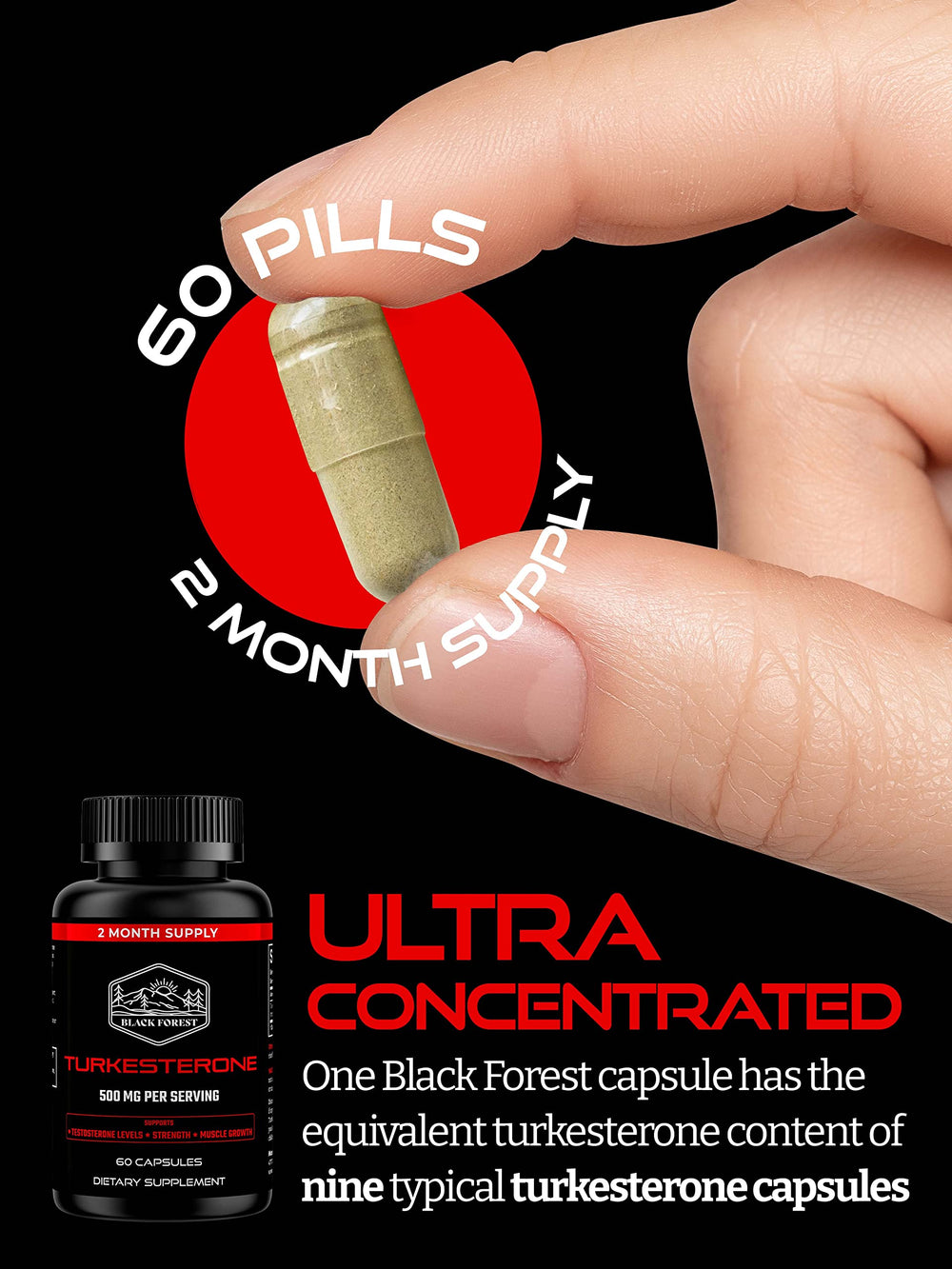 USA-made in GMP facility badge on Turkesterone bottle for safety.