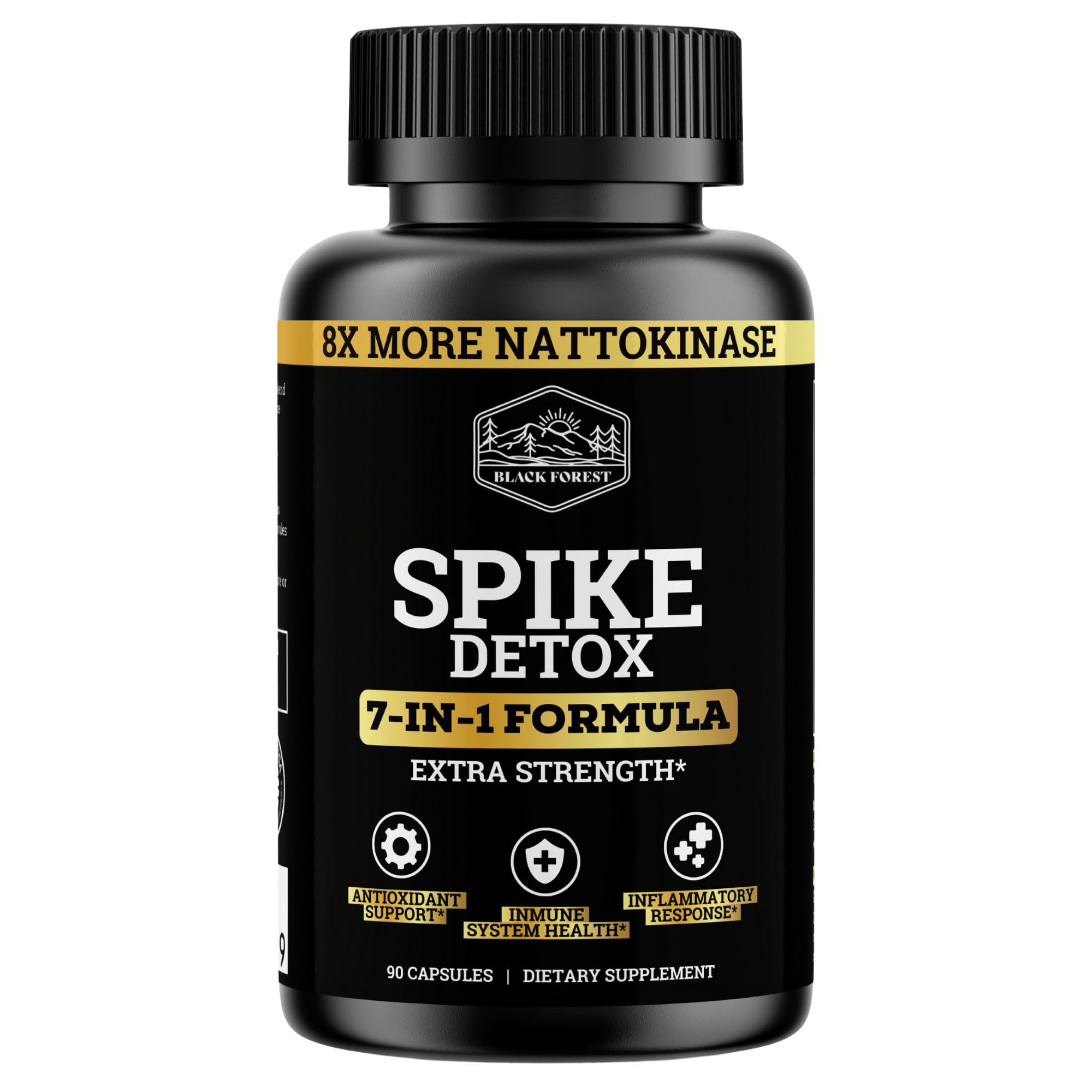 Black Forest Spike Detox bottle highlighting nattokinase potency for wellness support.