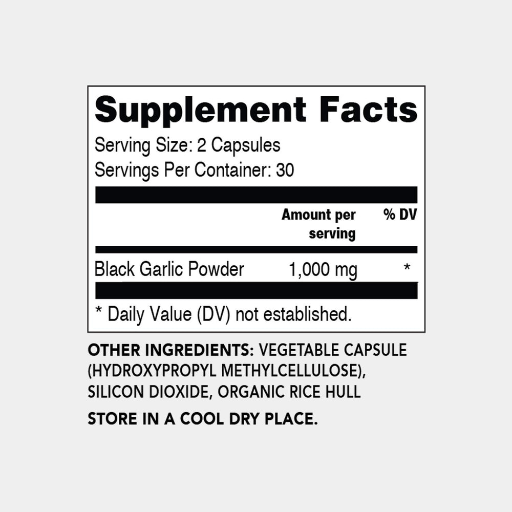 Black Garlic North America capsules bottle side view showing convenient dosage.