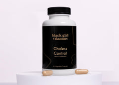 Black Girl Vitamins Choless bottle pour illustrating easy daily dosage routine.