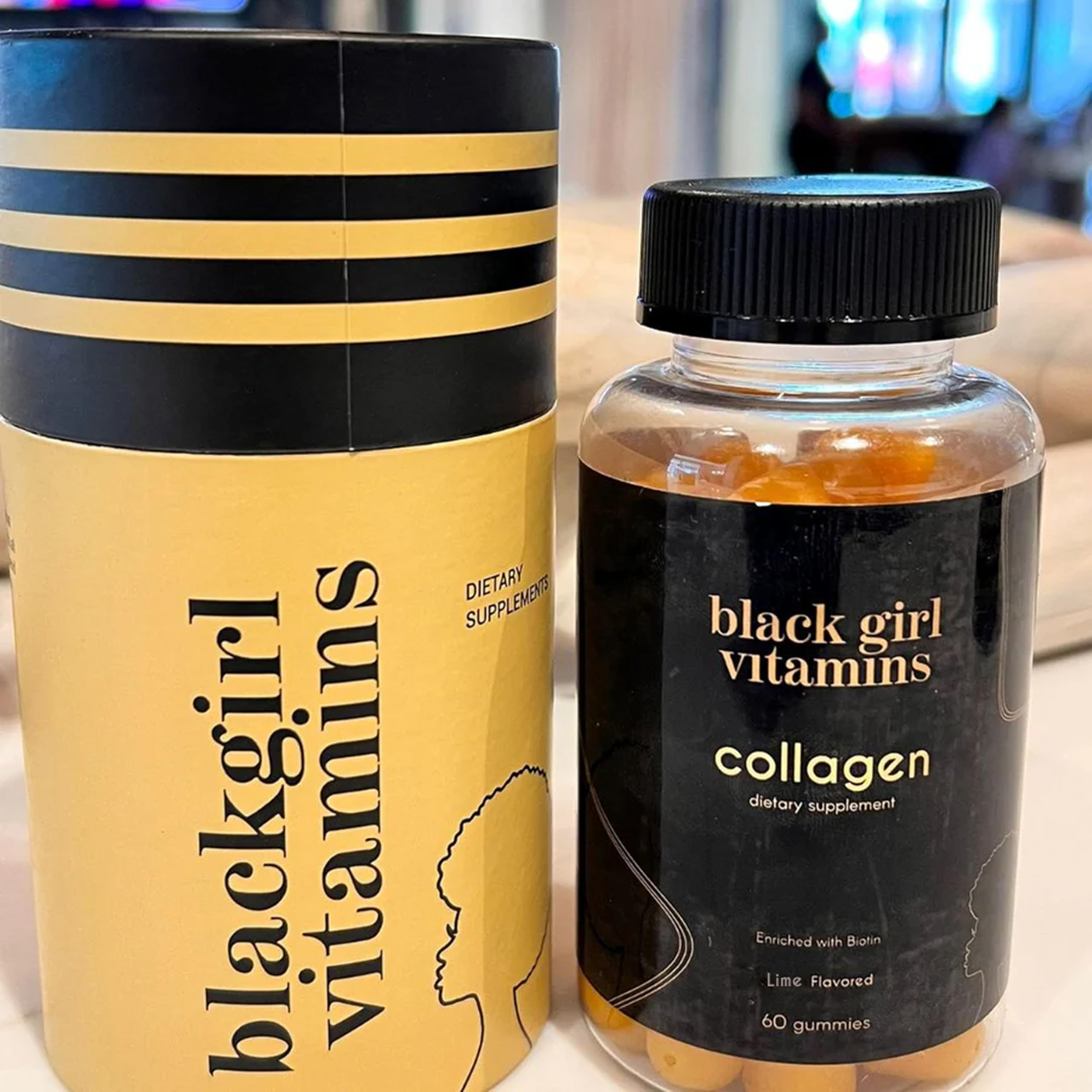 Black Girl Vitamins collagen gummies lifestyle image showing hair and nails support.