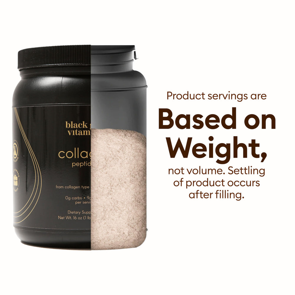 Black Girl Vitamins collagen peptides powder jar close-up highlighting unflavoured formula for digestive support.