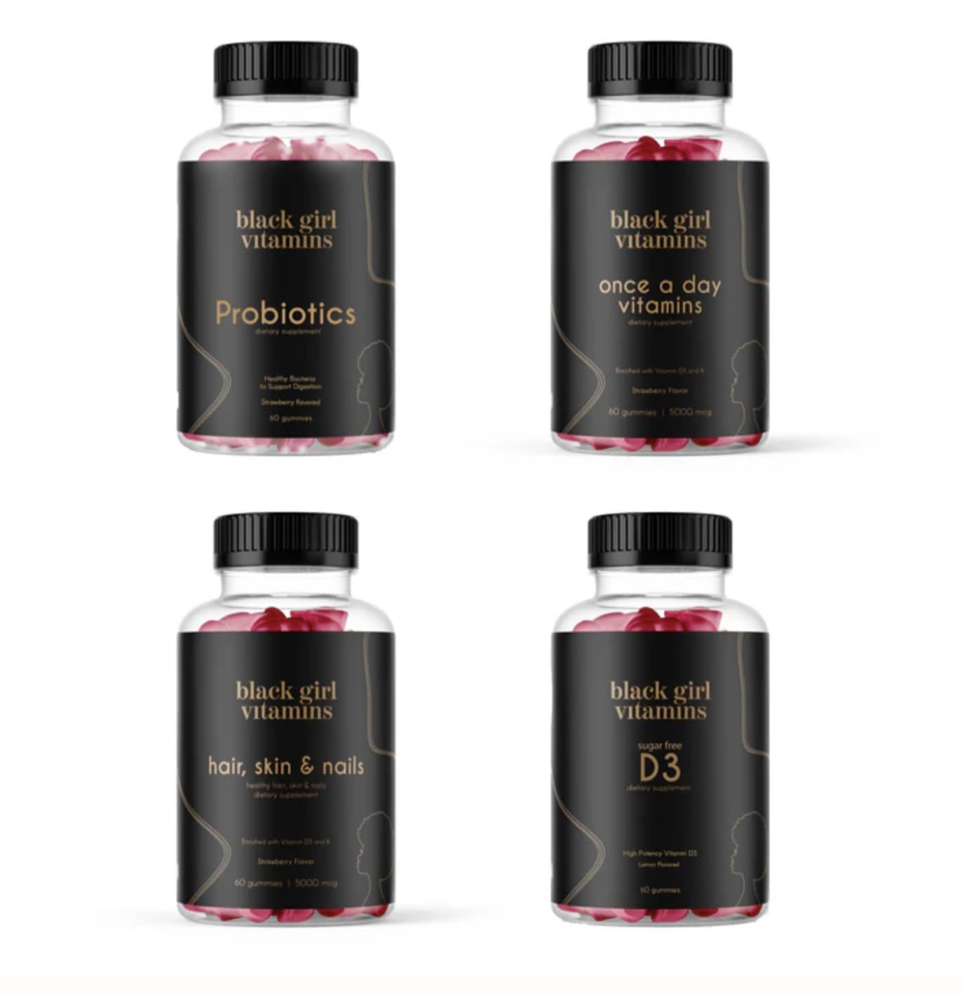 Black Girl Vitamins D3 Gummies bottle for daily energy support.
