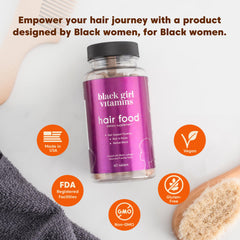 Packaging shot of Black Girl Vitamins Hair Food for daily wellness routine