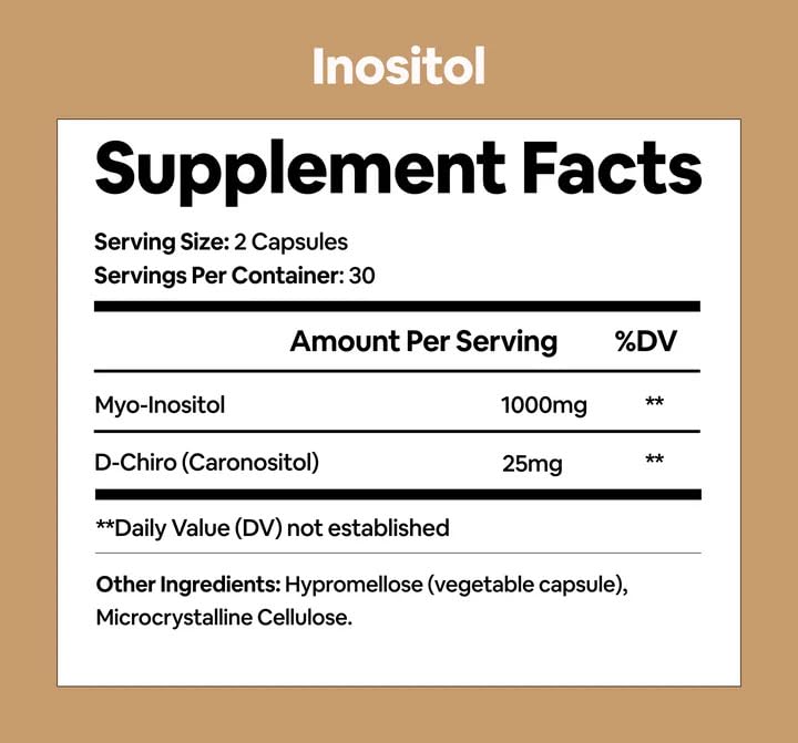 Close-up of Inositol capsules, easy-to-swallow vegan capsules.