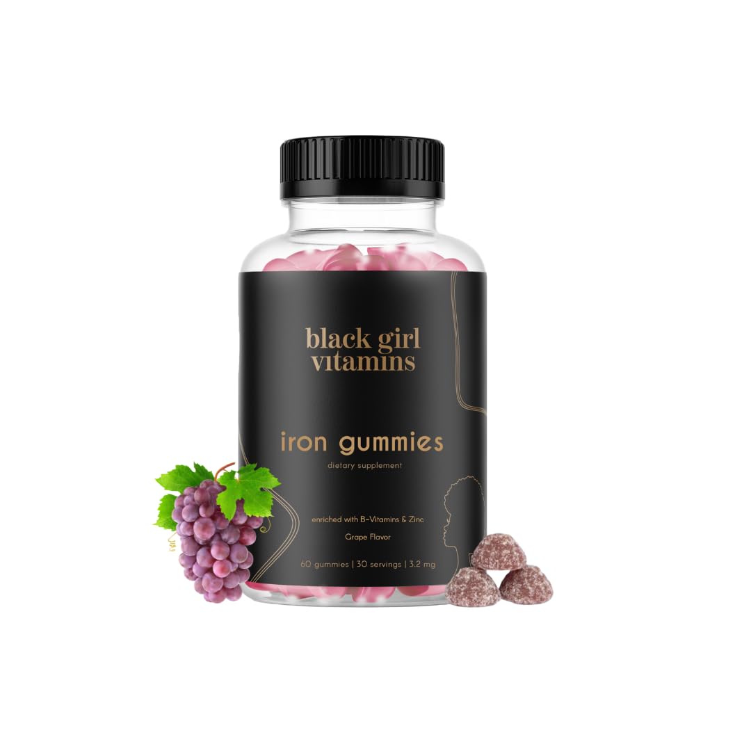 Black Girl Vitamins Iron Gummies bottle with grape flavor supports daily iron intake.