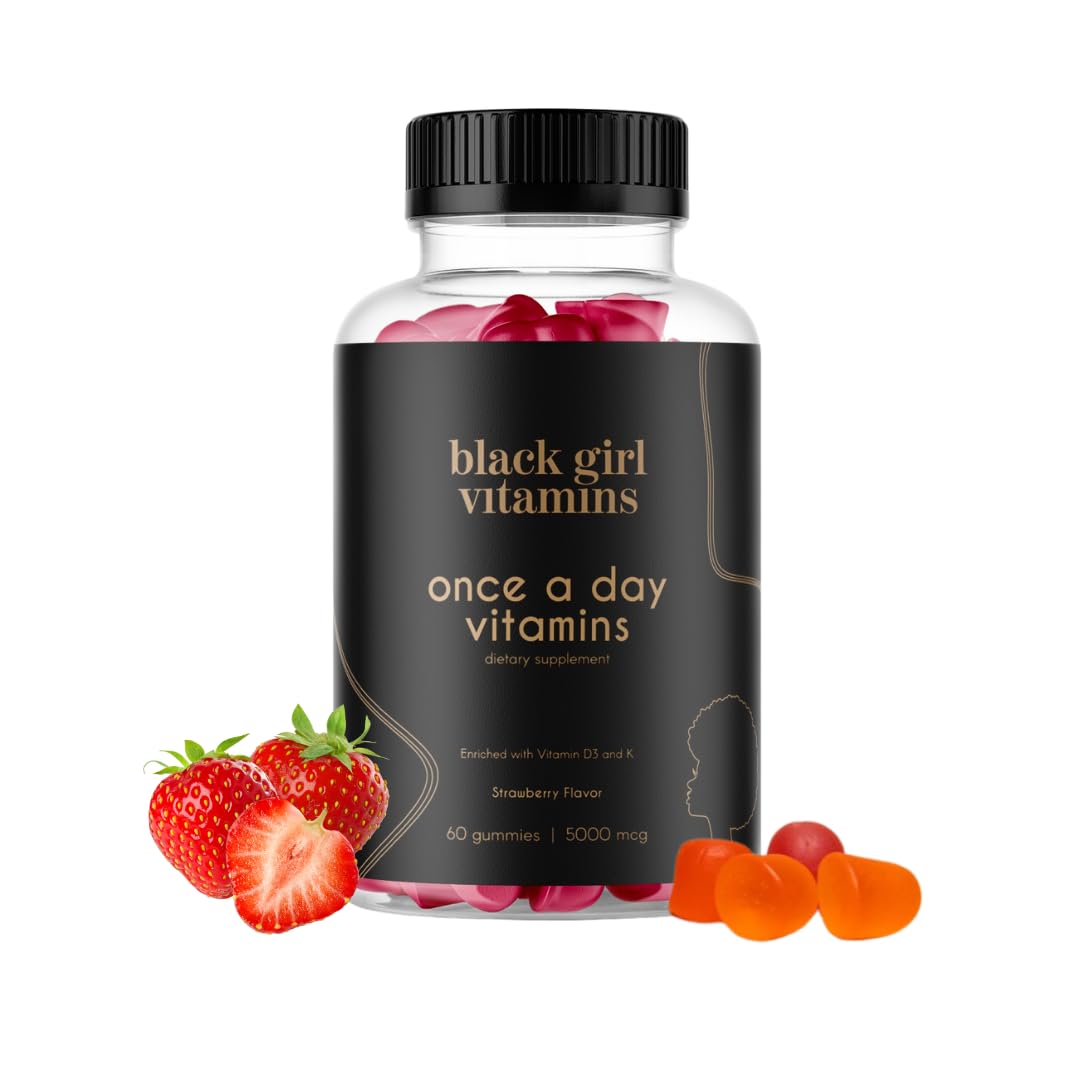 Black Girl Vitamins Once a Day bottle front, convenient daily multivitamin for women.