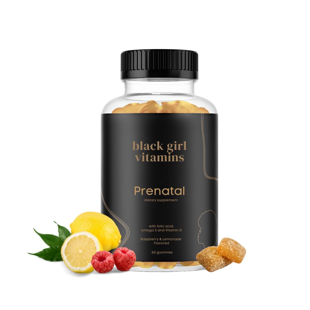 Black Girl Vitamins Prenatal Gummies bottle: raspberry-lemonade flavor supports easy daily nutrition.