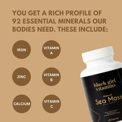 Sea moss capsules poured show convenient daily dosage for thyroid and digestion.