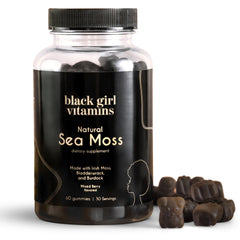 Black Girl Vitamins Sea Moss Gummies bottle close-up for daily minerals