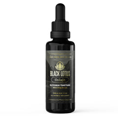 Black Lotus Shilajit resin bottle closeup showing rich consistency for daily balance.
