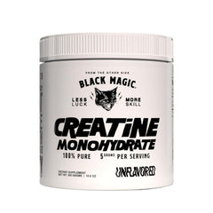 Black Magic Creatine Monohydrate bottle boosts workout performance and steady muscle gains