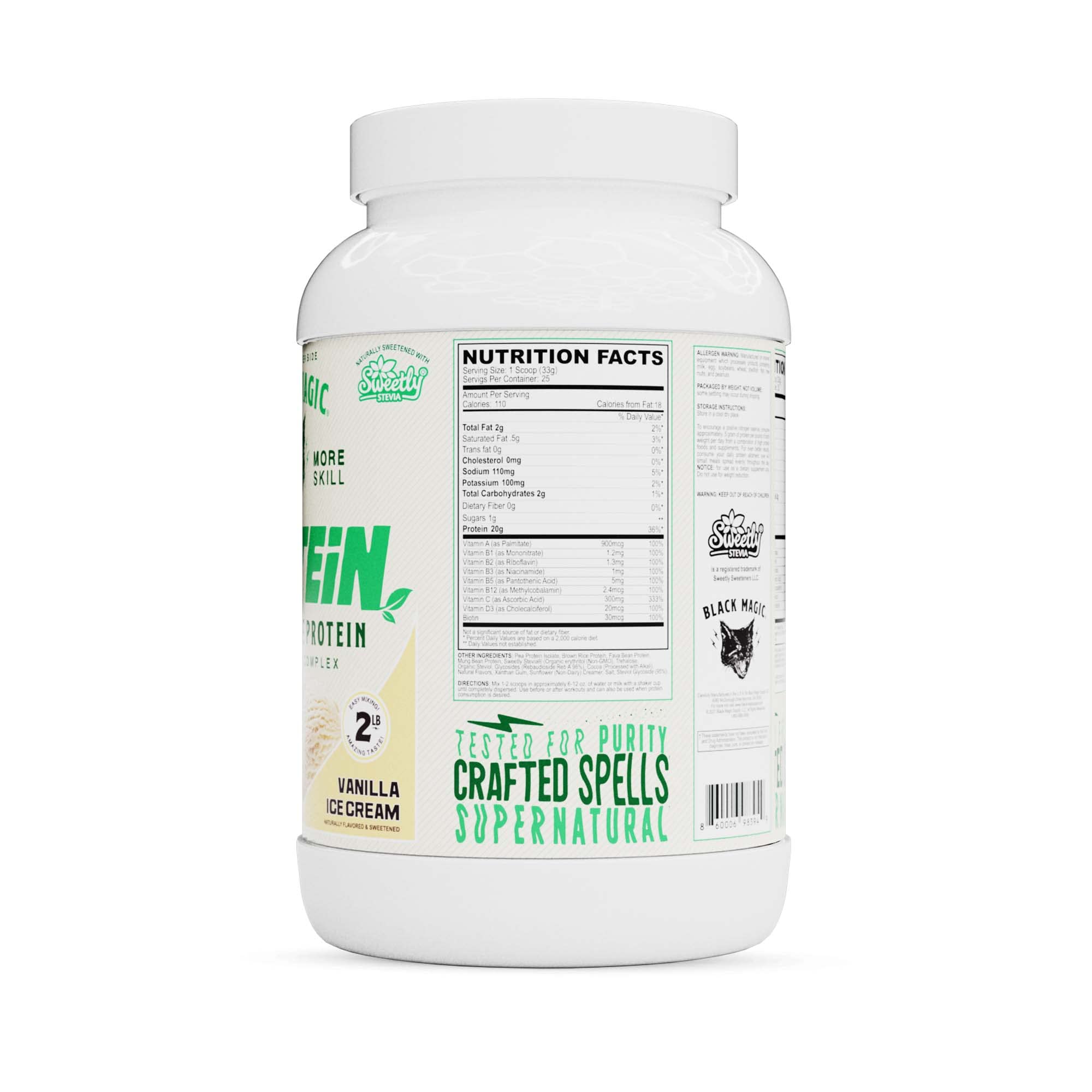 Black Magic vegan protein vanilla ice cream powder for quick shakes