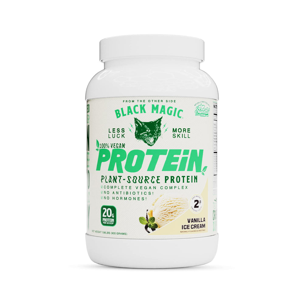 Black Magic vegan protein vanilla ice cream tub for post-workout fueling