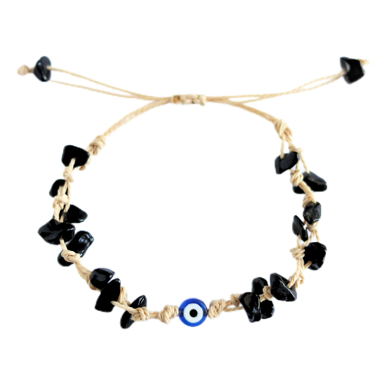 Black Obsidian Bracelet with Evil Eye detail for stylish protection.