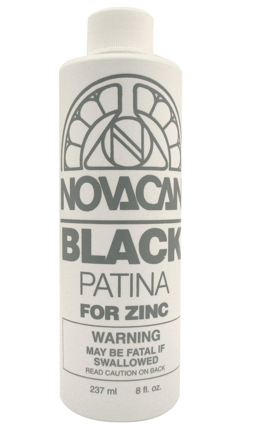 Black Patina Novacan zinc 8oz bottle for a durable black patina finish