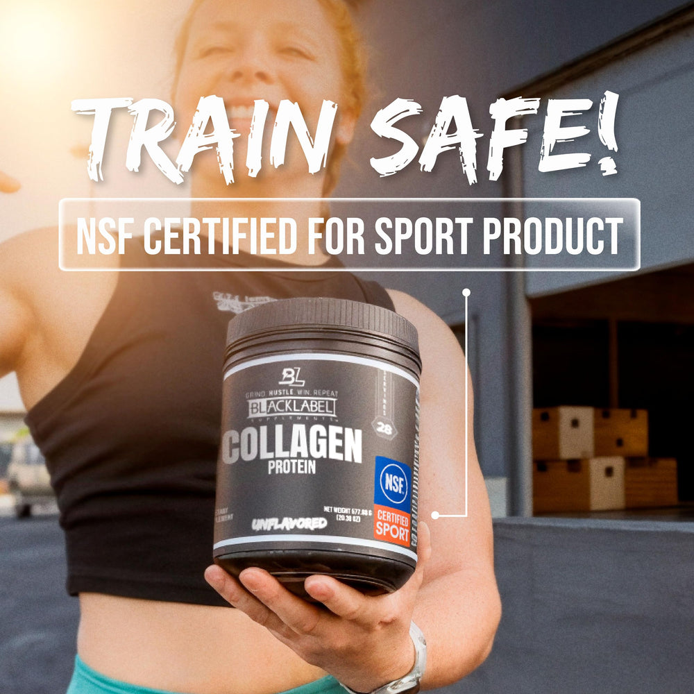 BlackLabel NSF-certified badge on label highlighting sport-tested quality.