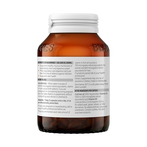 Blackmores Cod Liver Oil bottle being poured for convenient dosing.