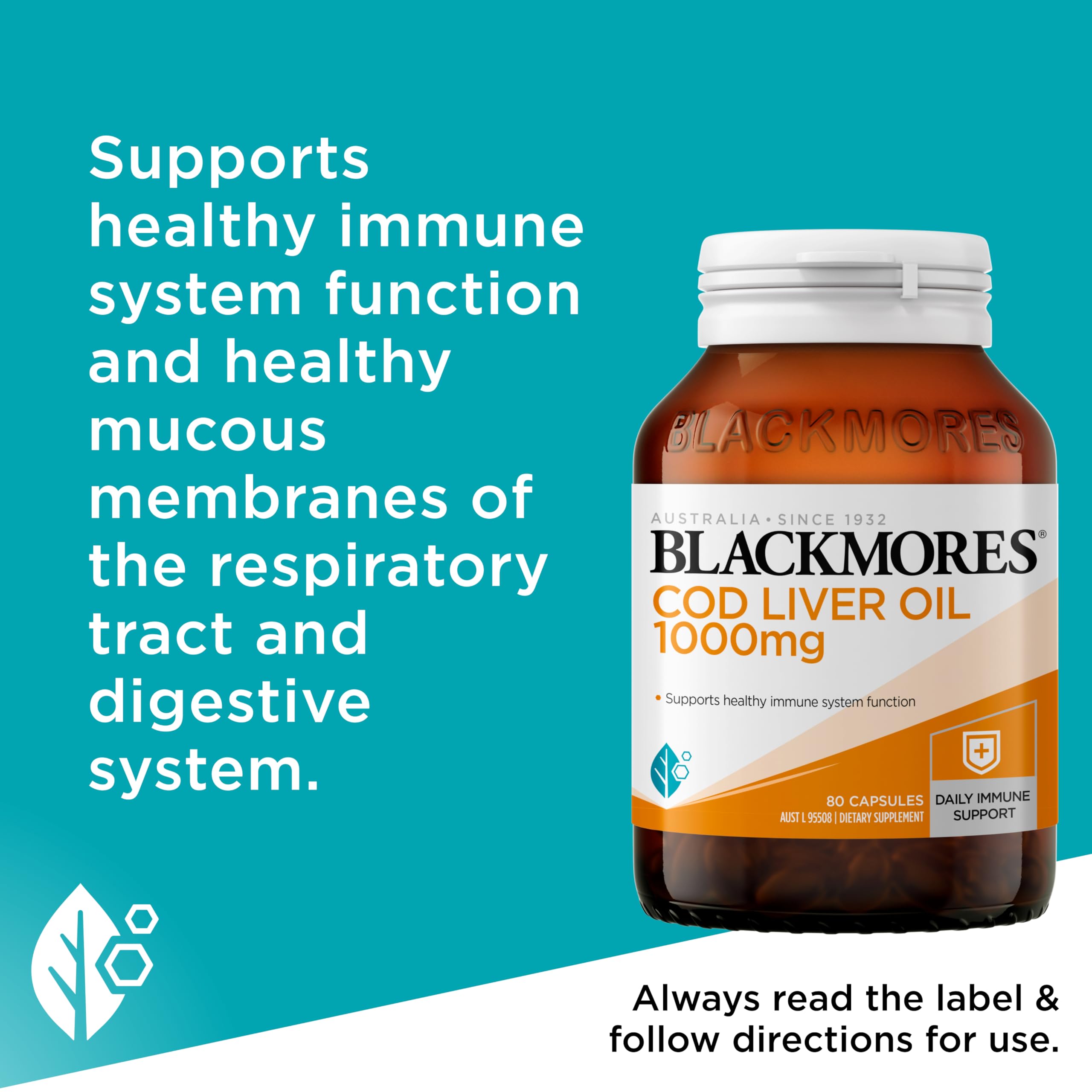 Detail of the Blackmores Cod Liver Oil label showing vitamins A and D.