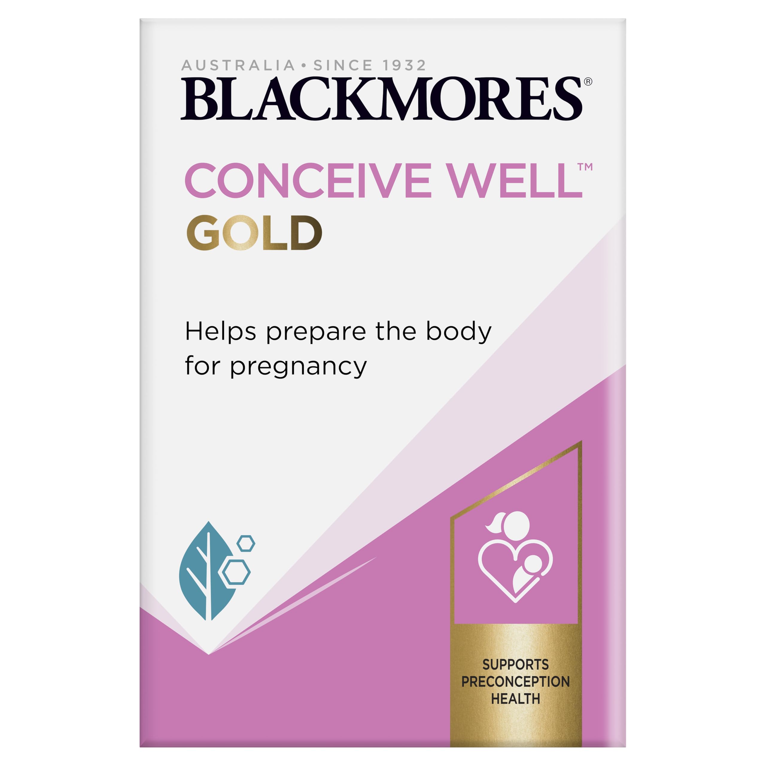 Blackmores Conceive Well Gold bottle front showing dual-pack formula