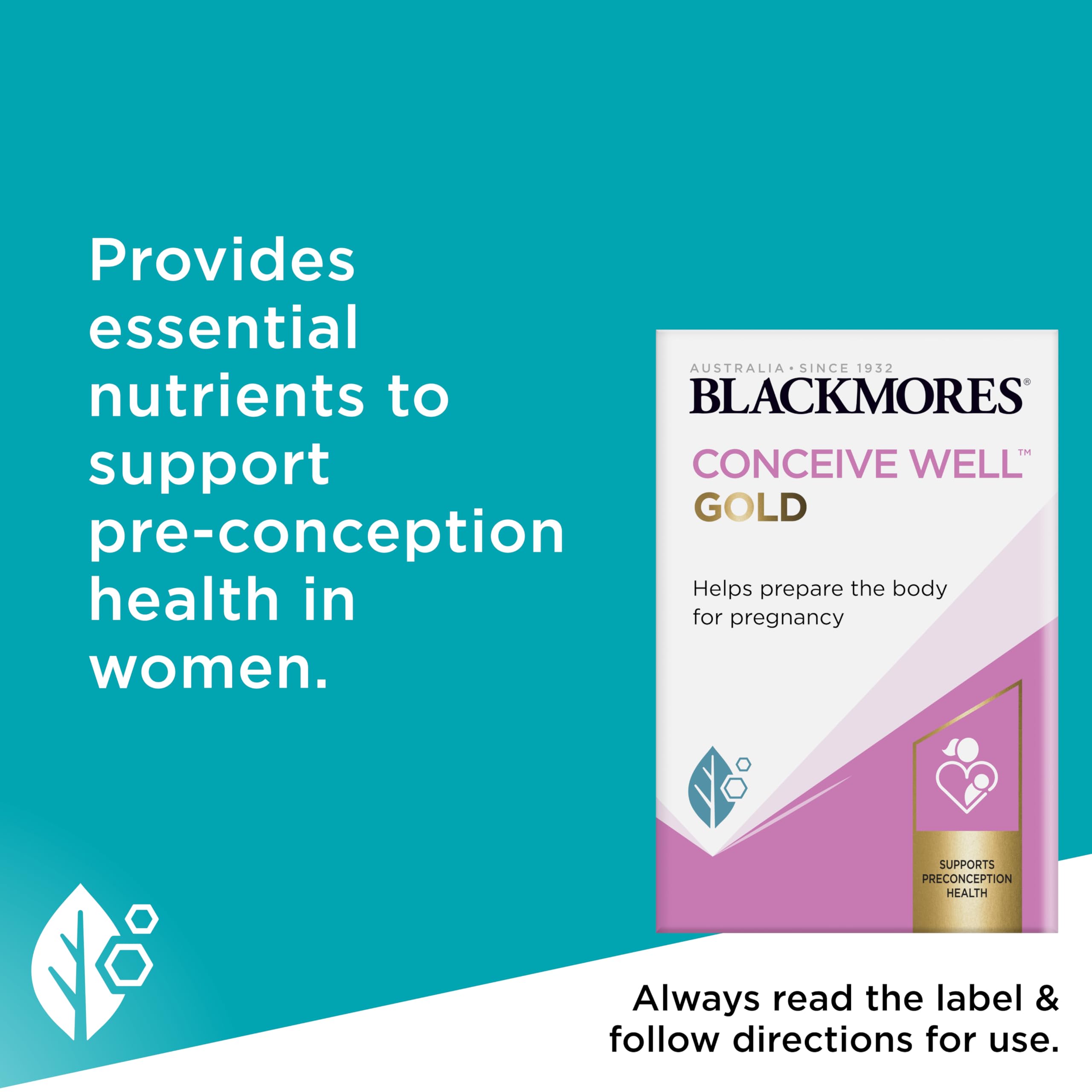 Blackmores Conceive Well Gold packaging box in view