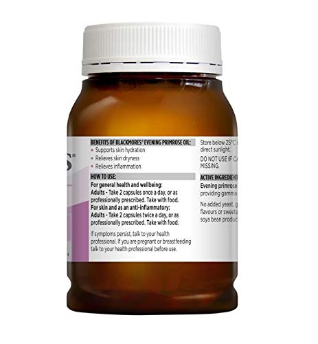 Blackmores Evening Primrose Oil capsules close-up highlighting GLA-rich supplement.