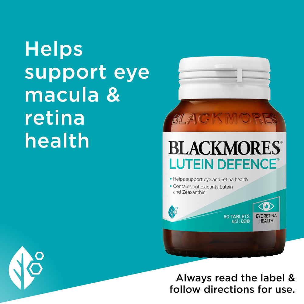 Blackmores Lutein Defence box packaging emphasizing Australian-made quality.