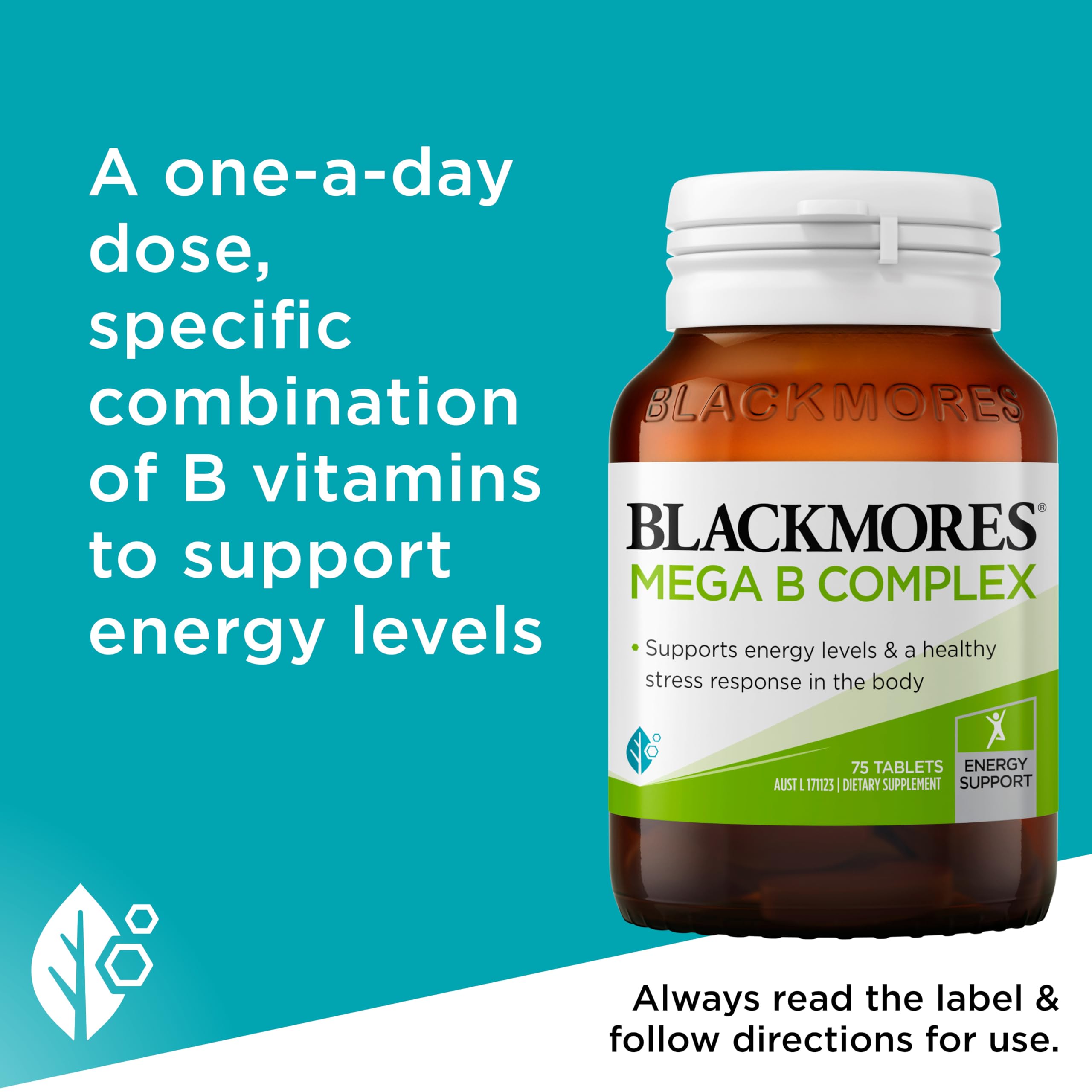 Blackmores Mega B Complex ingredients scene emphasizing essential vitamins for metabolism