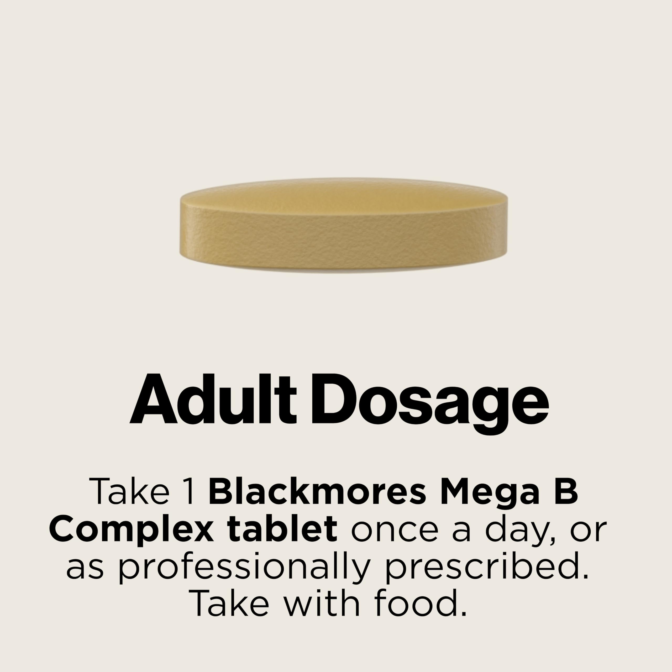 Blackmores Mega B Complex packaging with box and bottle on clean surface