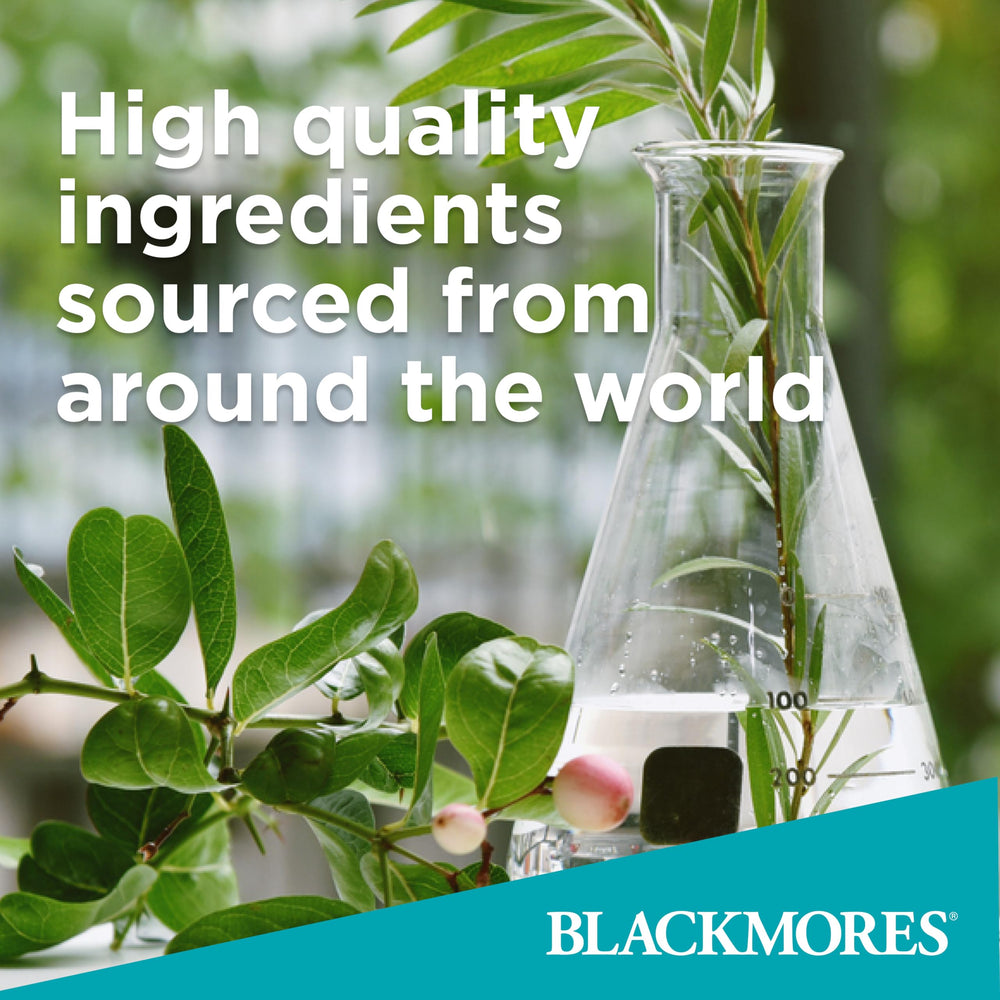 Blackmores Mega B Complex pouring shot illustrating simple dosing