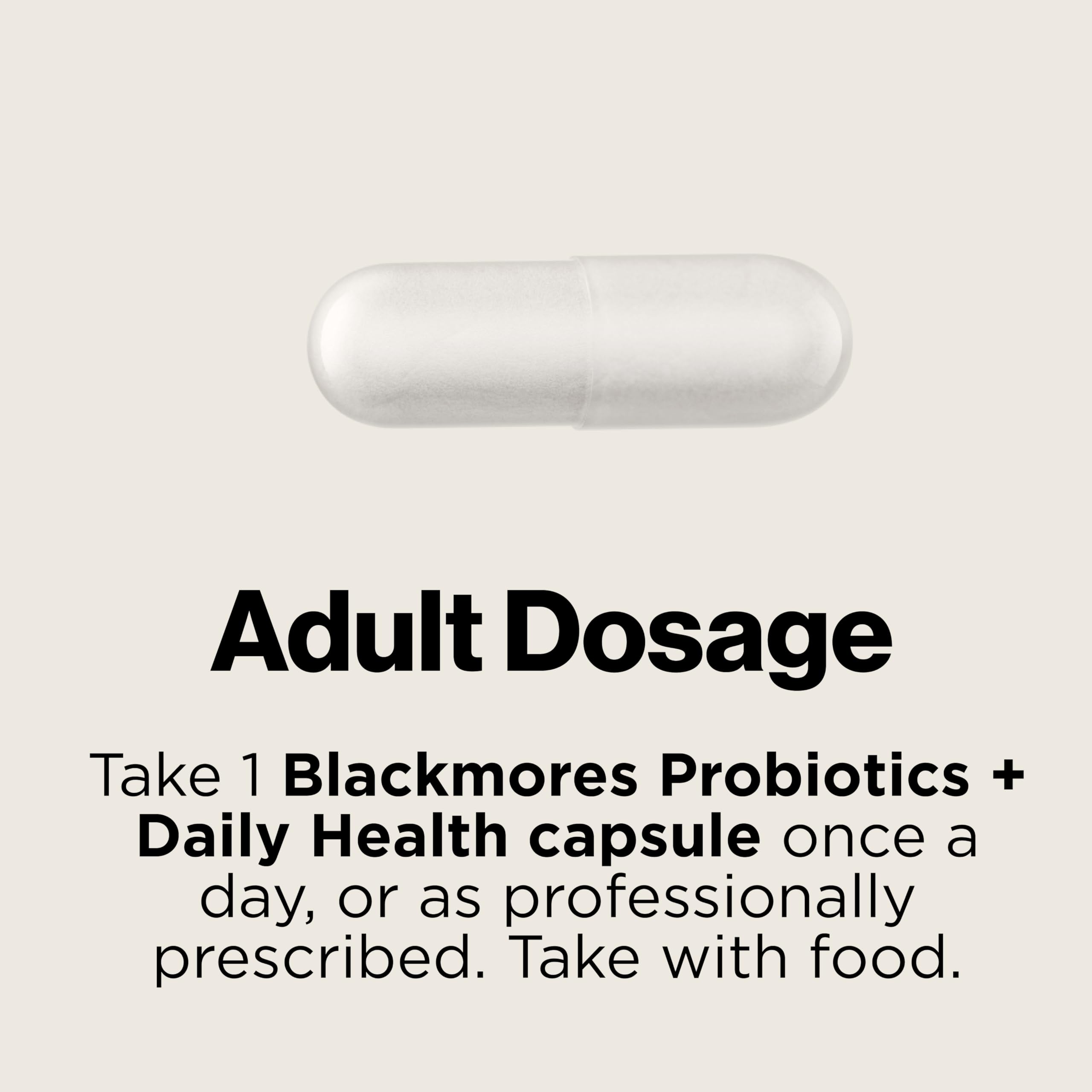 Blackmores Probiotics+ Daily Health daily-use scene suggests easy swallow with water.